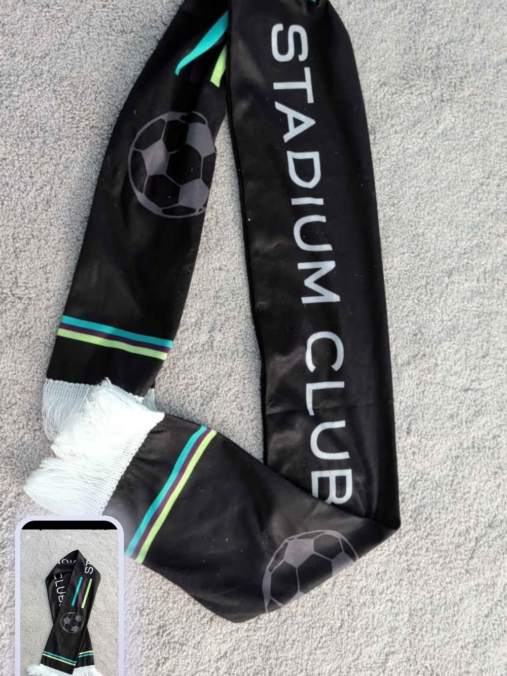 Stadium Club Black Soccer Scarf with Teal & Lime Stripes